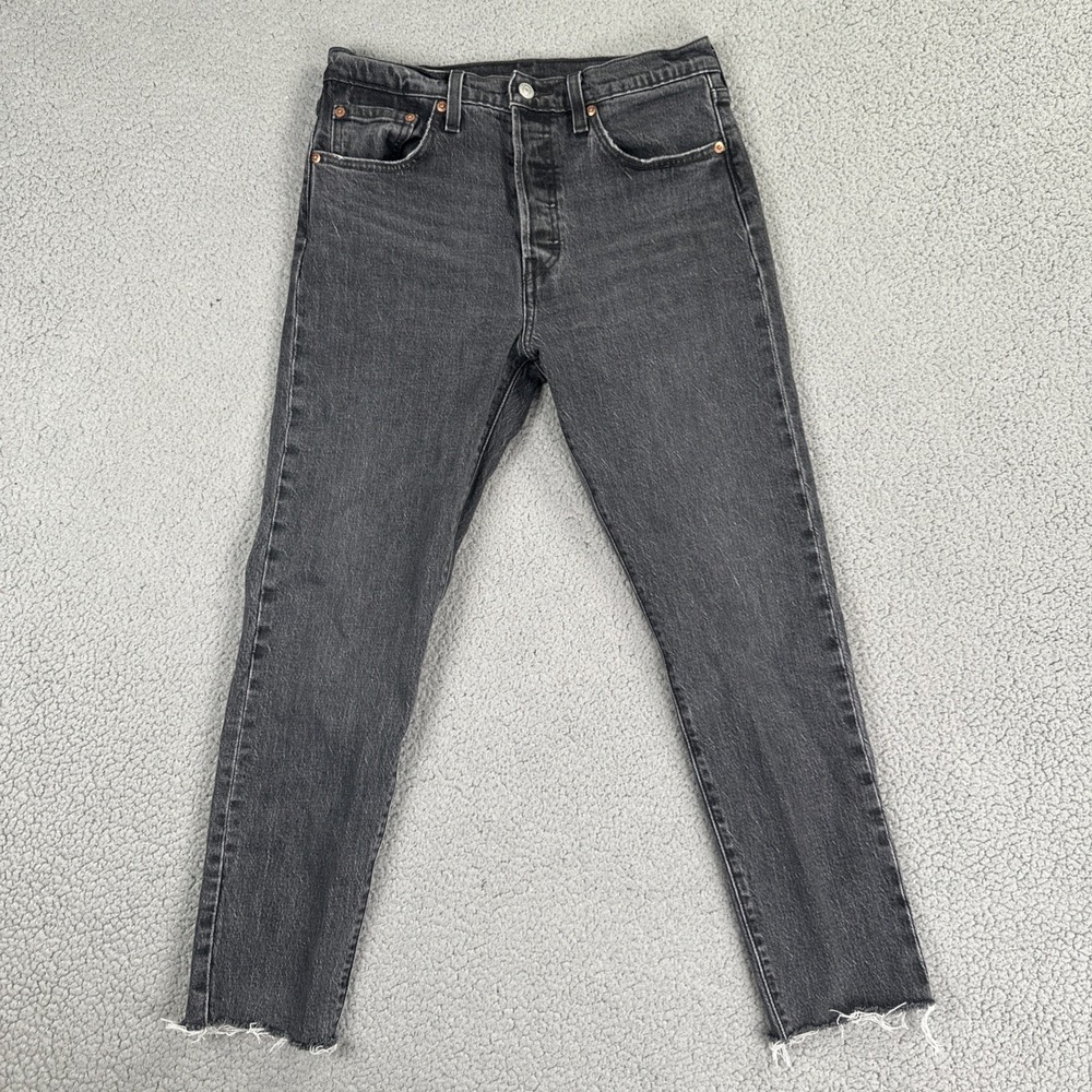 Levi's‎ 501 Button Fly Jeans Women 28x28 Black Stretch Skinny Slim Preppy
